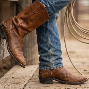 Acme Cowboy Boots Men 10 E Brown Leather Vintage Western Work Pull On USA 9096